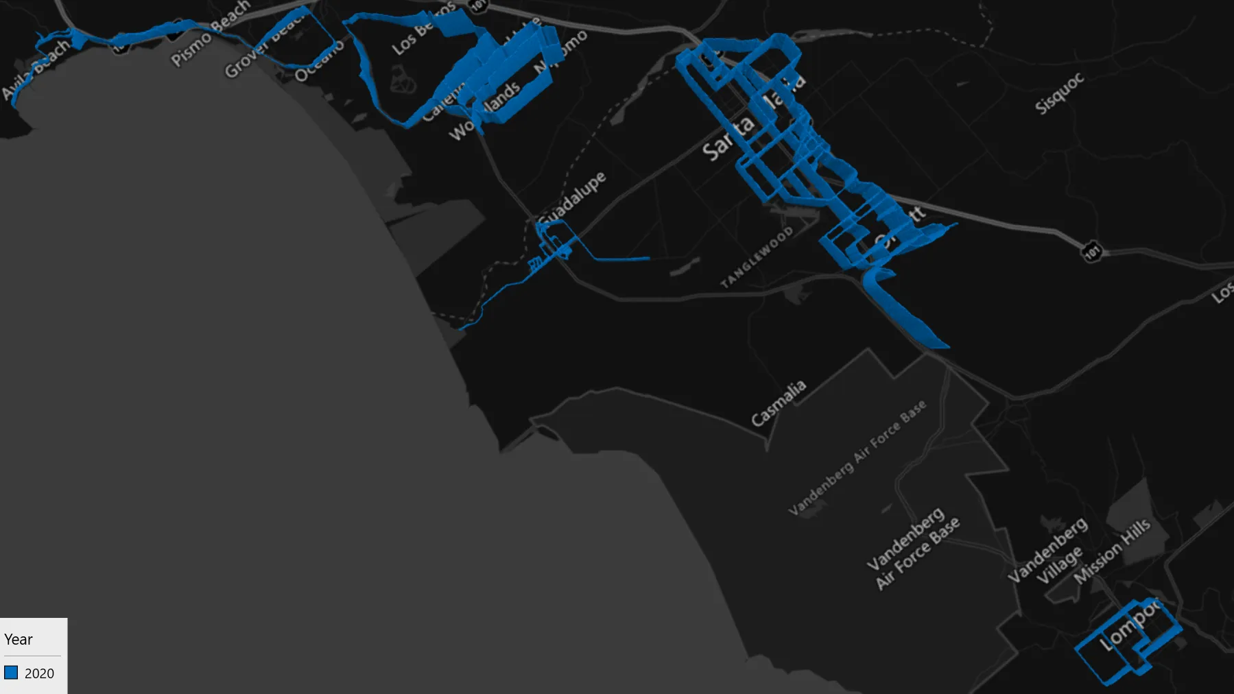 Visualization of my 2020 rides on the Cental Coast.